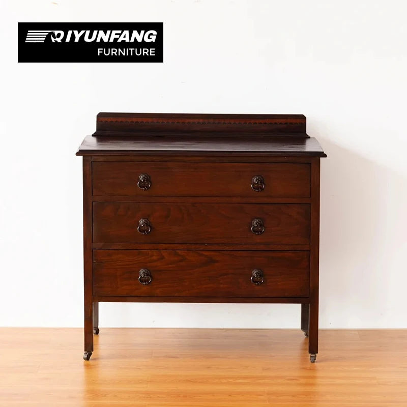 Solid Oak 3-Drawer Storage Cabinet Antique Retro Style