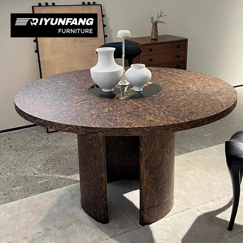 Modern Tree Bark Art Dining Table Solid Birch Round