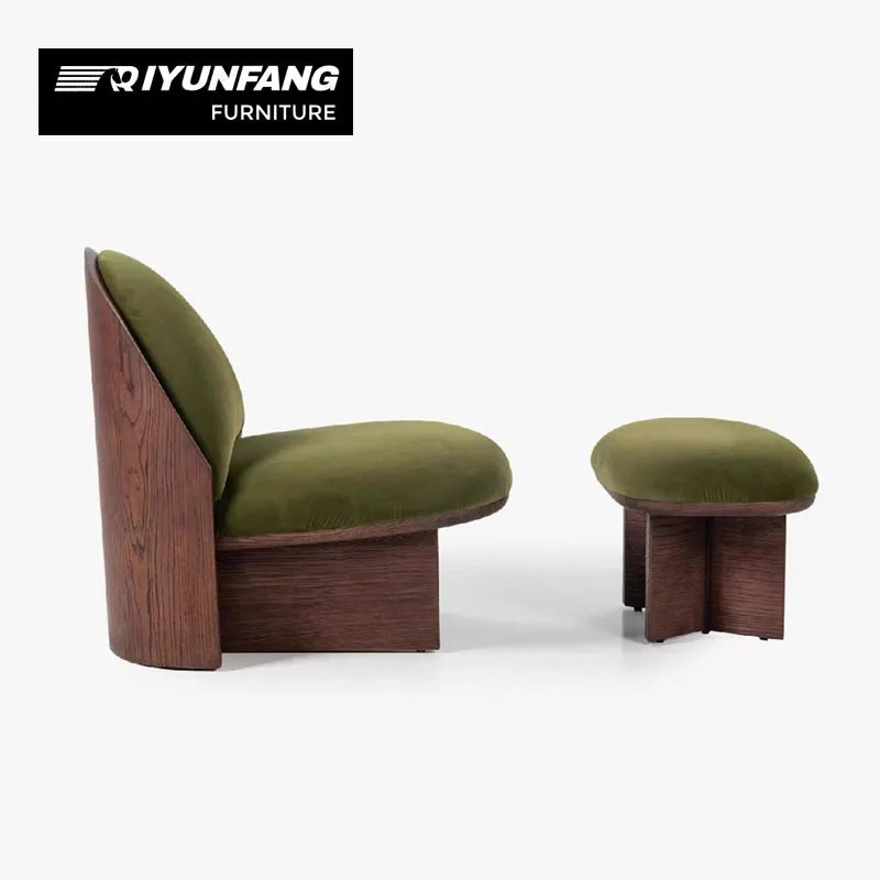 Modern Solid Wood Lounge Chair and Footrest Set