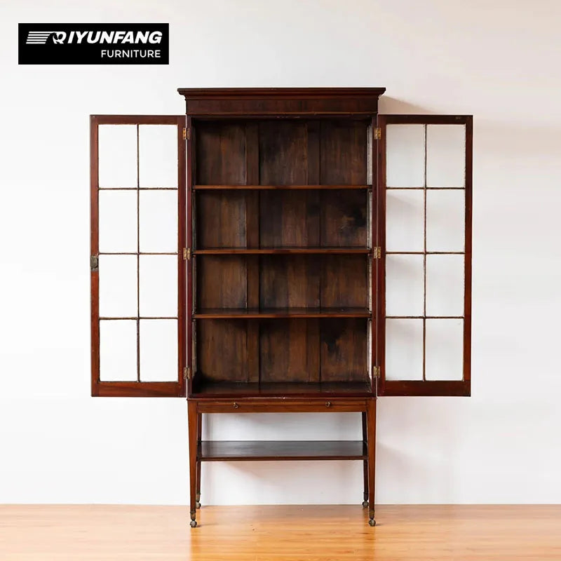 American Retro Solid Wood Display Cabinet Antique Glass 85cm