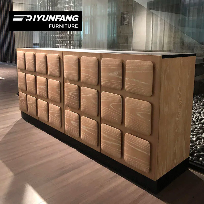 Solid Wood Lattice Sideboard Cabinet 4 Compartments Grid Pattern