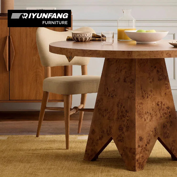 Modern Solid Wood Round Dining Table Sculptural Base