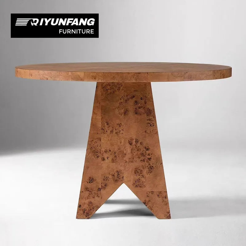 Modern Solid Wood Round Dining Table Sculptural Base