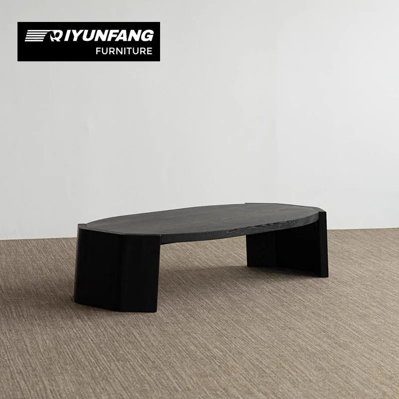 Modern Solid Wood Oval Coffee Table Black Customisable Size