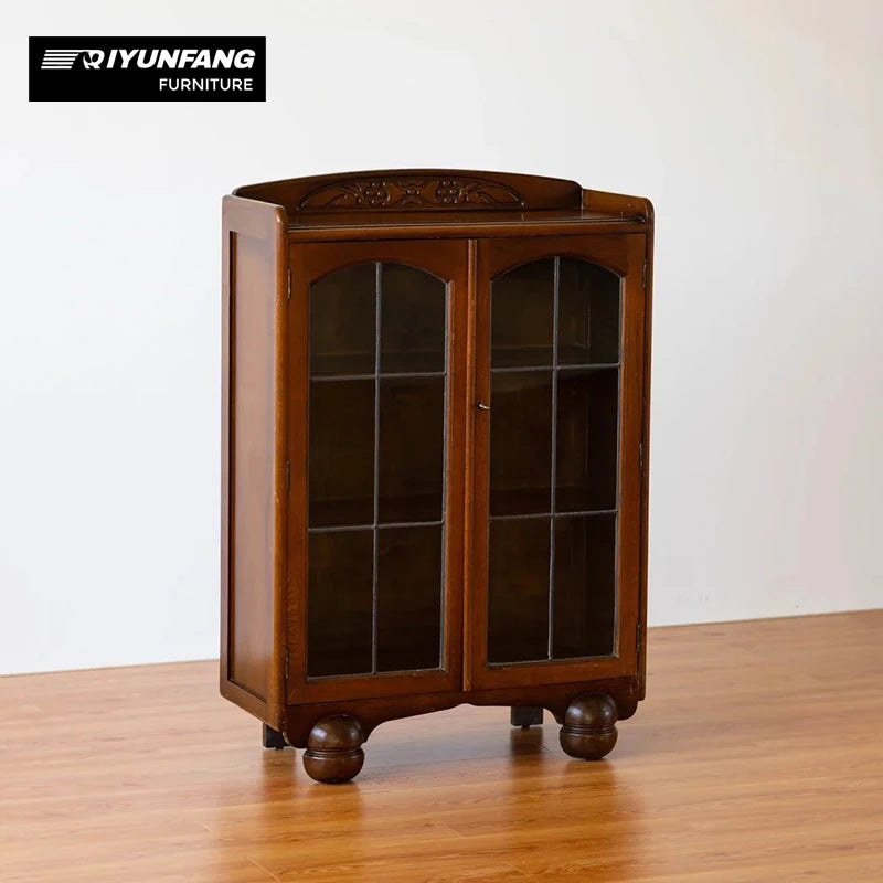 Contemporary Luxury 2-Door Glass Cabinet Solid Oak Walnut Finish