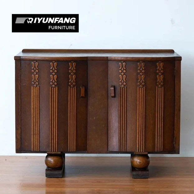Retro Carved French Neo-classical Solid Wood Sideboard Display Cabinet Brown