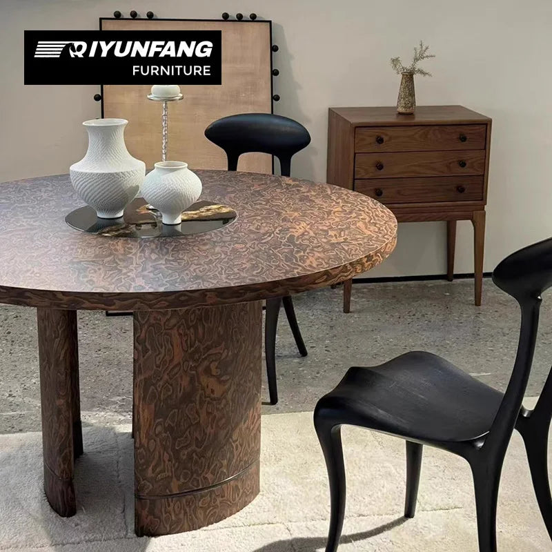 Modern Tree Bark Art Dining Table Solid Birch Round