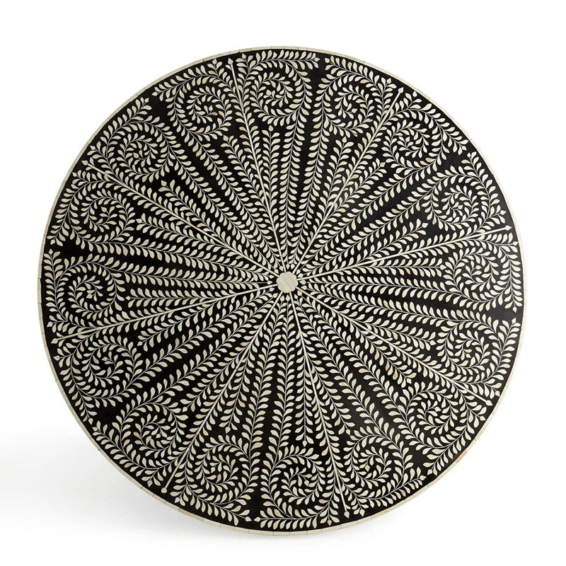 Neo-classical Round Dining Table Solid Wood Shell Inlay