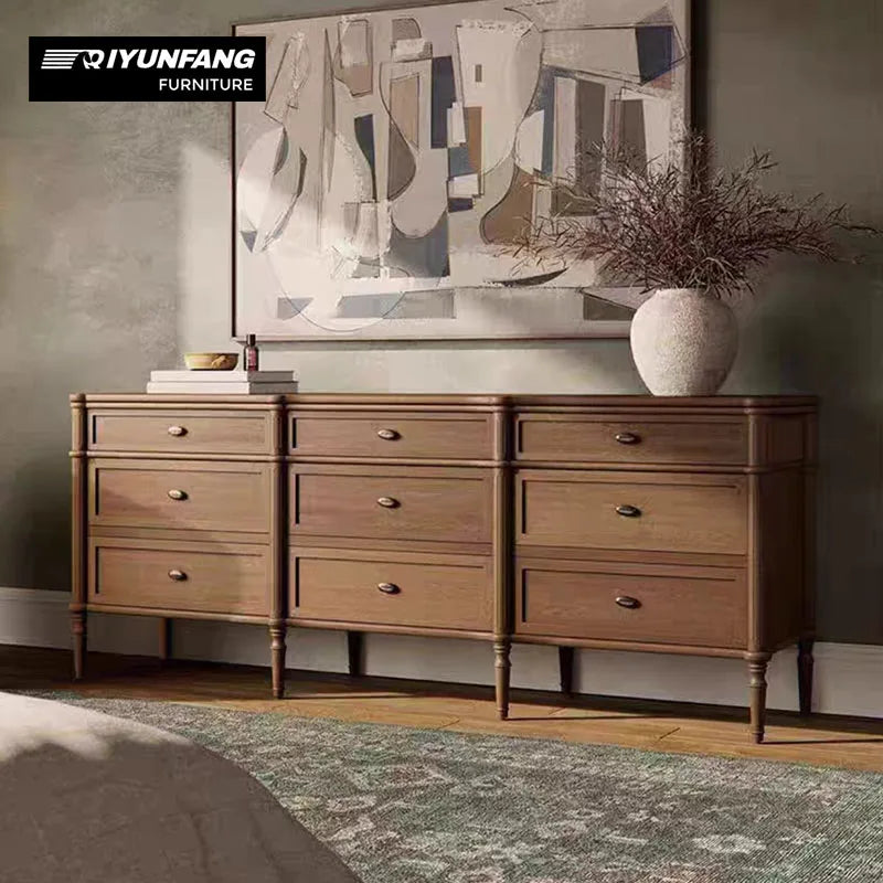 Traditional Solid Oak Chest of Drawers Nine Drawer Storage