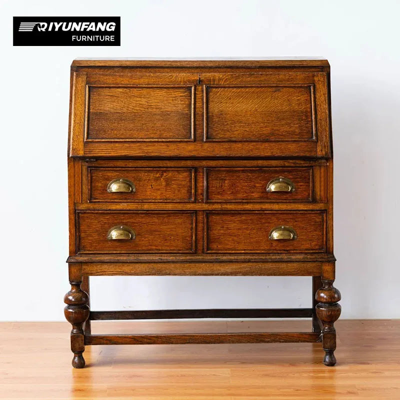 Modern 4-Drawer Solid Wood Storage Cabinet Oak Brown 90cm