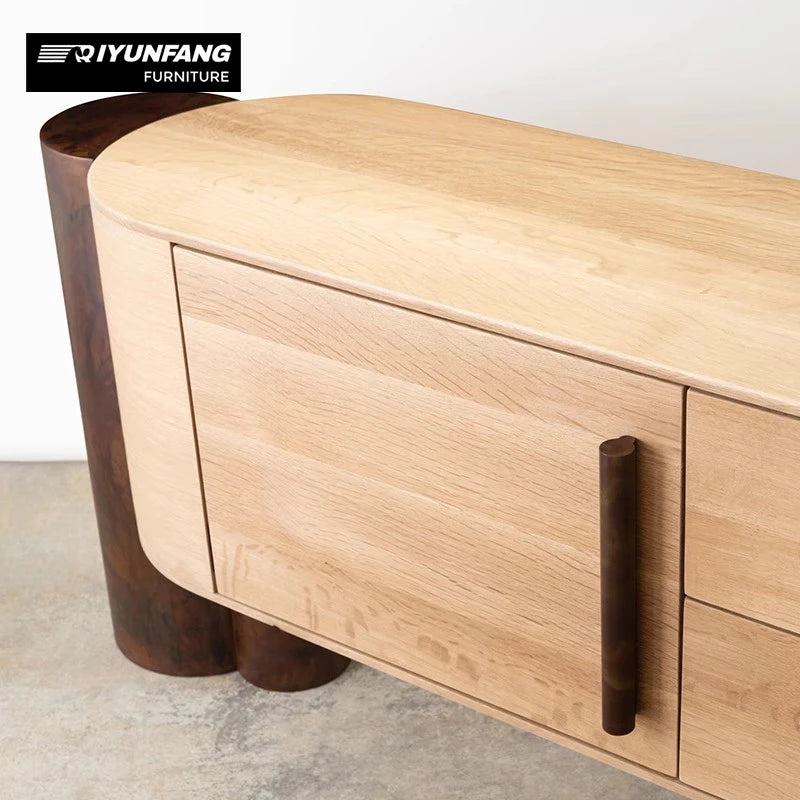 QYF-J62 Solid Wood TV Cabinet Retro Oak 2100mm