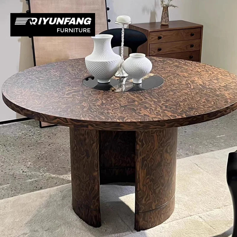Modern Tree Bark Art Dining Table Solid Birch Round