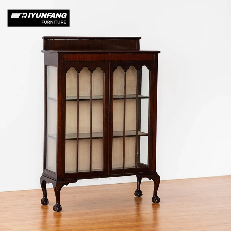 Solid Wood 3-Compartment Display Cabinet Antique Dark Brown