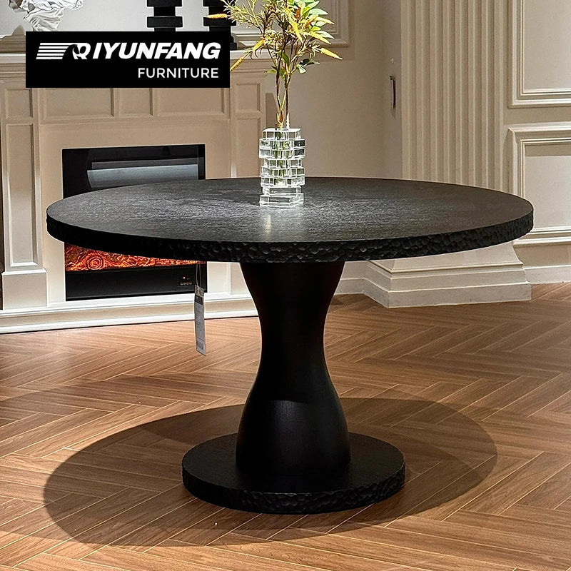 Modern Round Solid Wood Dining Table Black Oak