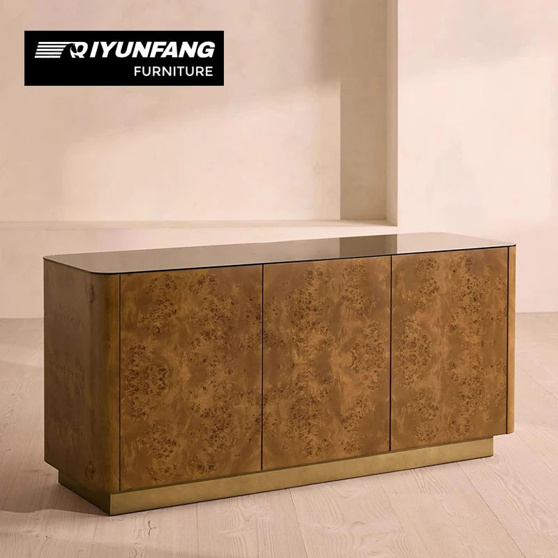 Modern Antique Solid Wood Sideboard Cabinet With Bark Veneer
