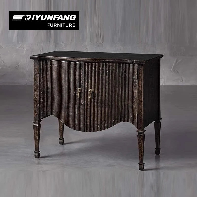 Traditional Ribbed Solid Oak Console Cabinet 2 Door Storage