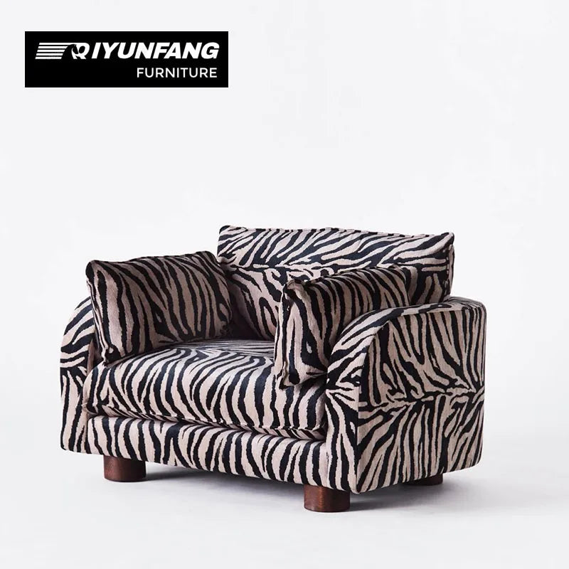 Zebra Print Fabric Upholstered Sofa Mid-Century Style Living Room