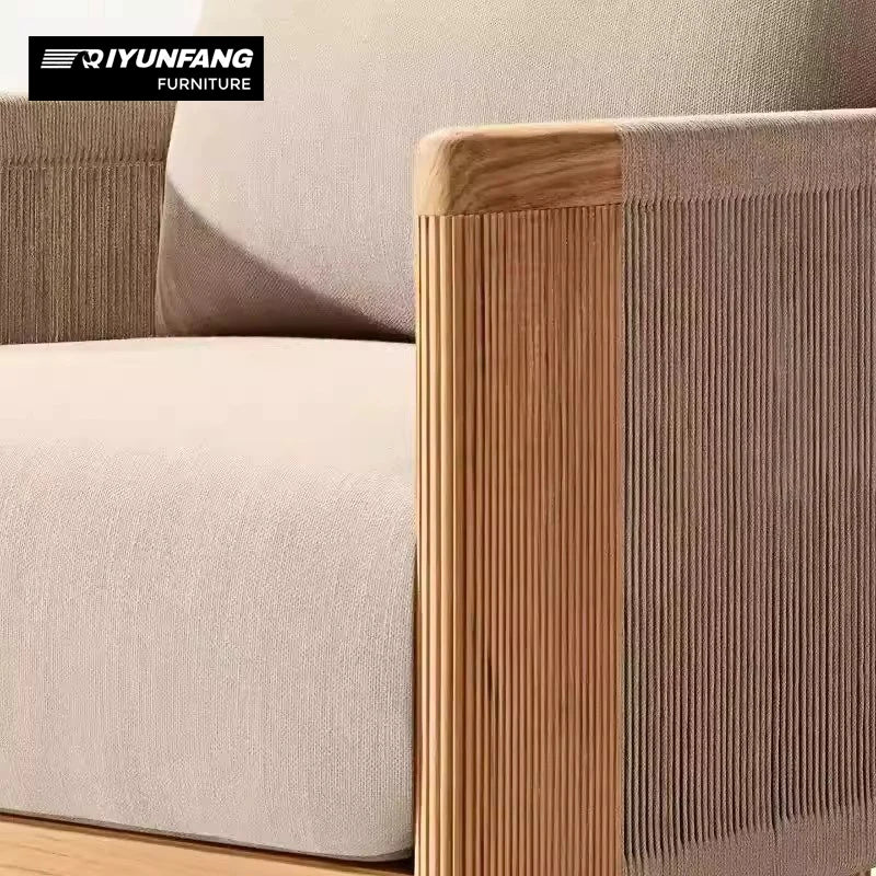 QYF-14 Outdoor Teak Wicker Sofa Set Solid Wood 3 Seater