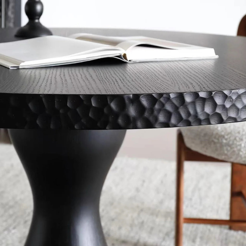 Modern Round Solid Wood Dining Table Black Oak
