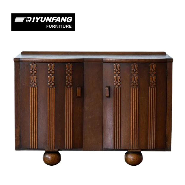 Retro Carved French Neo-classical Solid Wood Sideboard Display Cabinet Brown