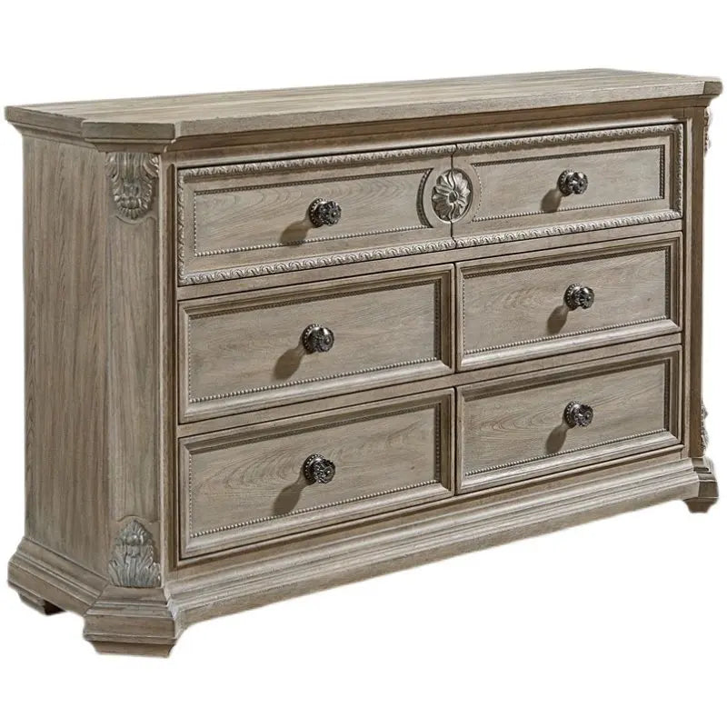 6-Drawer Solid Wood Dresser Traditional Carved Storage Cabinet