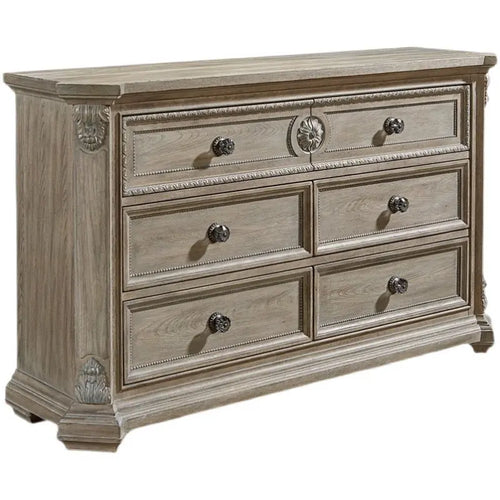 6-Drawer Solid Wood Dresser Traditional Carved Storage Cabinet