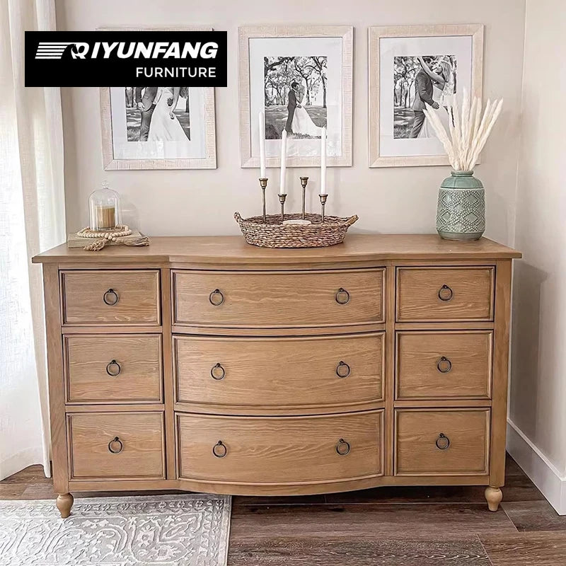 Solid Oak Retro Multi-Drawer Storage Cabinet French Provincial Style