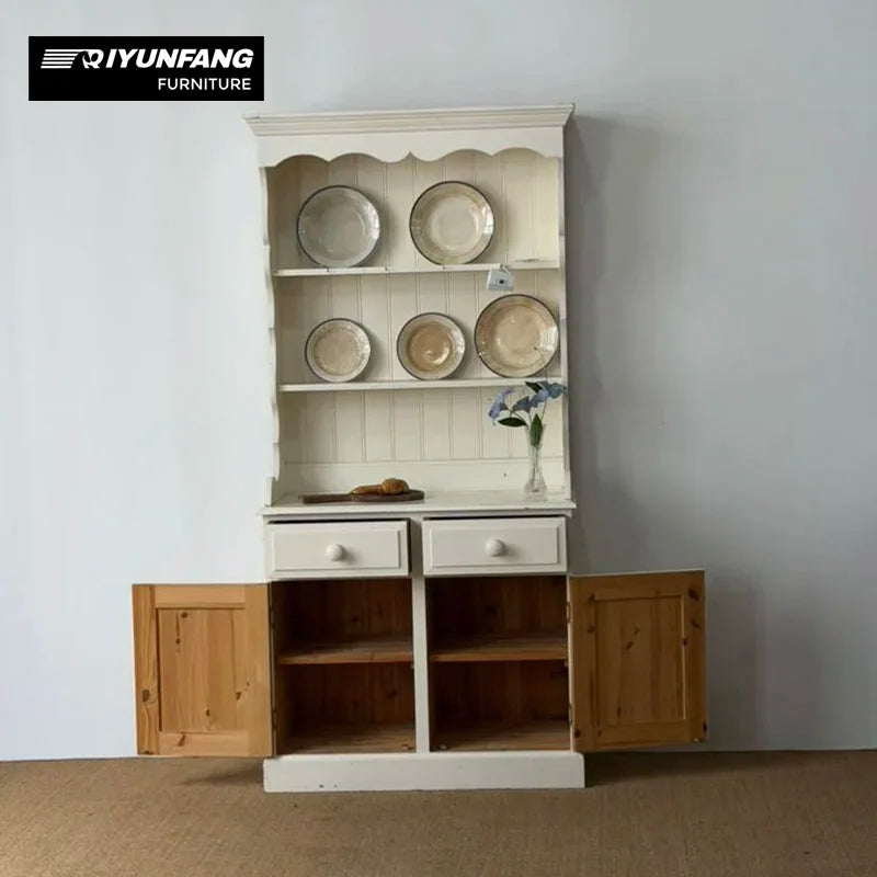 Modern Solid Wood Display Cabinet Rice White 90cm