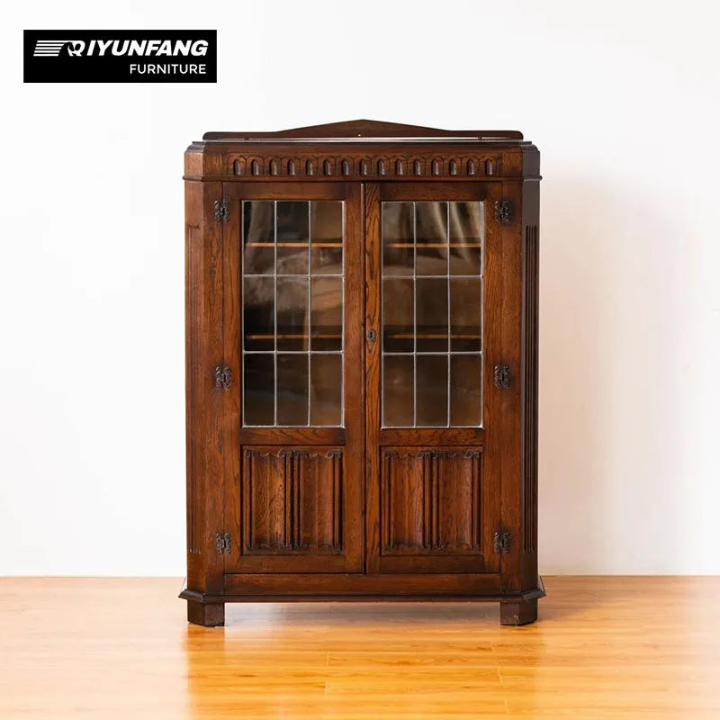 Modern Solid Wood and Glass Display Cabinet 90cm Oak