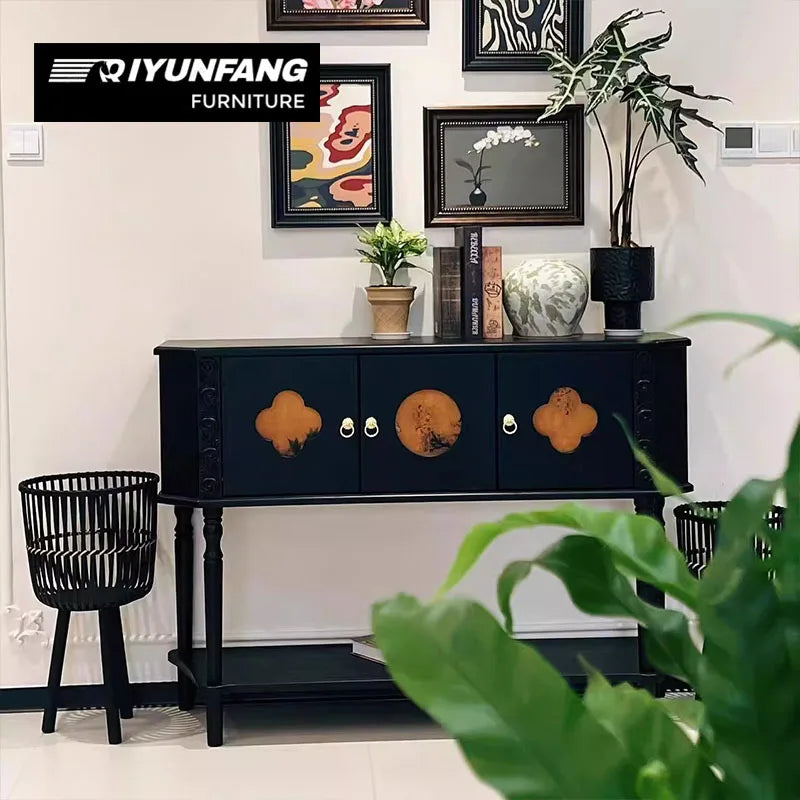 Modern Solid Wood Entrance Cabinet 2-Door 120cm Black