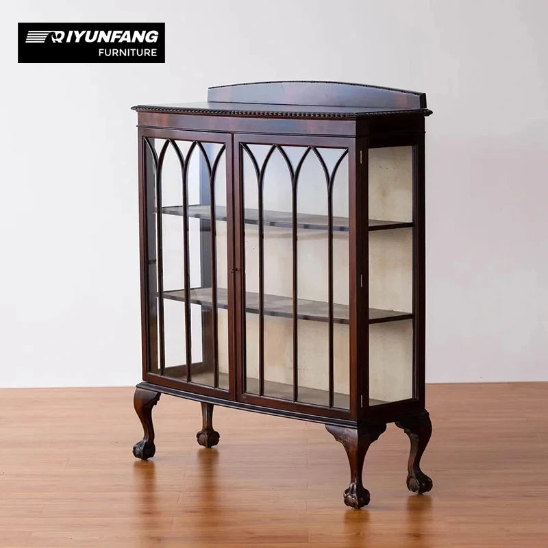 Vintage Antique Solid Wood Storage Cabinet Glass Doors