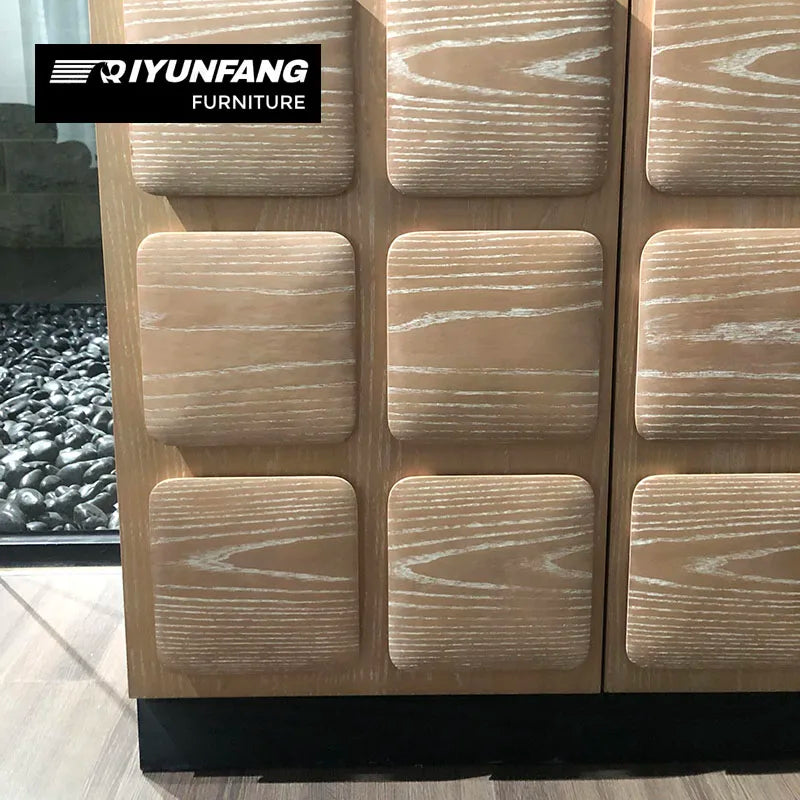 Solid Wood Lattice Sideboard Cabinet 4 Compartments Grid Pattern