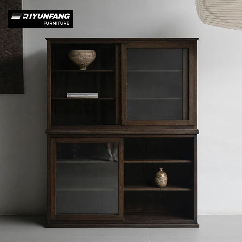 Traditional Solid Wood Sideboard Display Cabinet Glass Doors 135cm