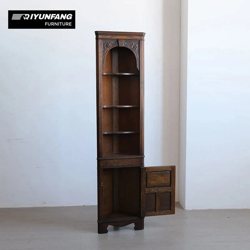 Solid Wood Triangle Corner Cabinet Vintage Retro Sideboard 175cm