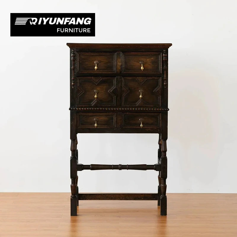 Solid Wood Six-Drawer Storage Cabinet for Refined Hallways