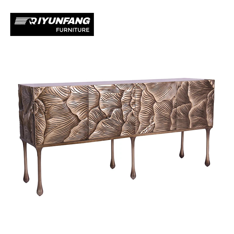 Solid Wood Six-Legged Sideboard Cabinet Hand-Carved Design