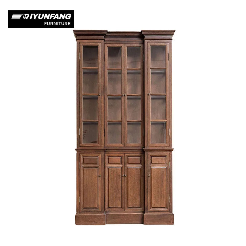 Traditional Solid Wood Glass Display Cabinet 8 Doors