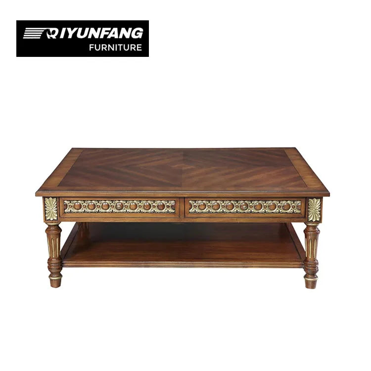 Alexander French-style Solid Wood Coffee Table Carved Tabletop