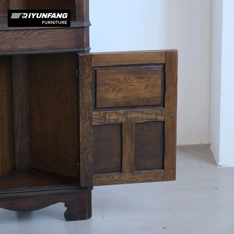 Solid Wood Triangle Corner Cabinet Vintage Retro Sideboard 175cm