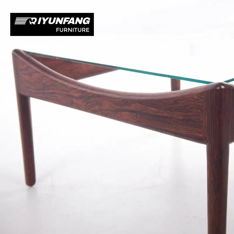 Square Tempered Glass and Solid Wood Coffee Table 55cm Nut-Brown