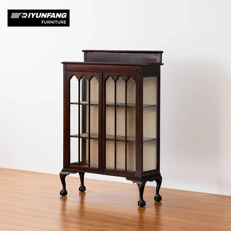 Solid Wood 3-Compartment Display Cabinet Antique Dark Brown