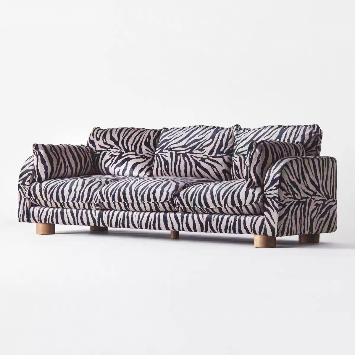 Zebra Print Fabric Upholstered Sofa Mid-Century Style Living Room