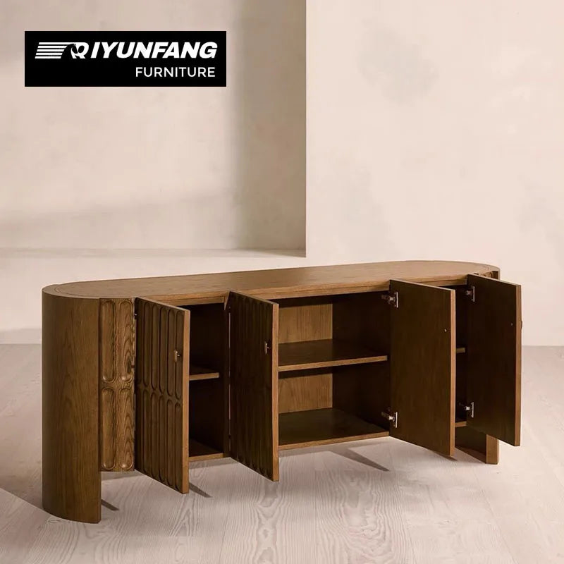Solid Oak Four-Door Sideboard Cabinet Antique Style