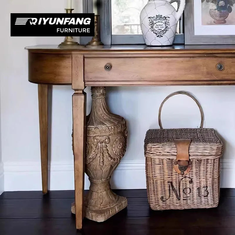 French Retro Solid Wood Semi-circular Entrance Console Table