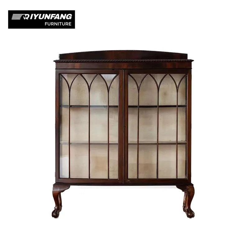 Vintage Antique Solid Wood Storage Cabinet Glass Doors
