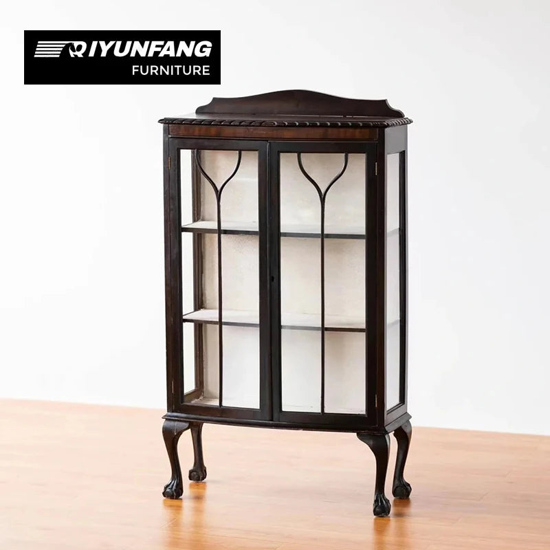 Vintage Solid Wood Glass Cabinet 3 Compartments 75cm