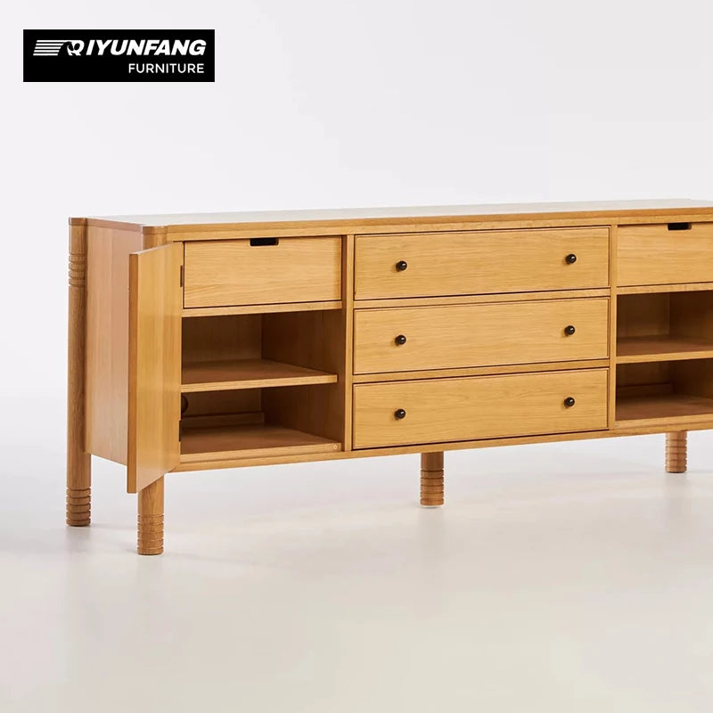 French Modern Solid Wood Dining Sideboard 5 Drawer Display Cabinet