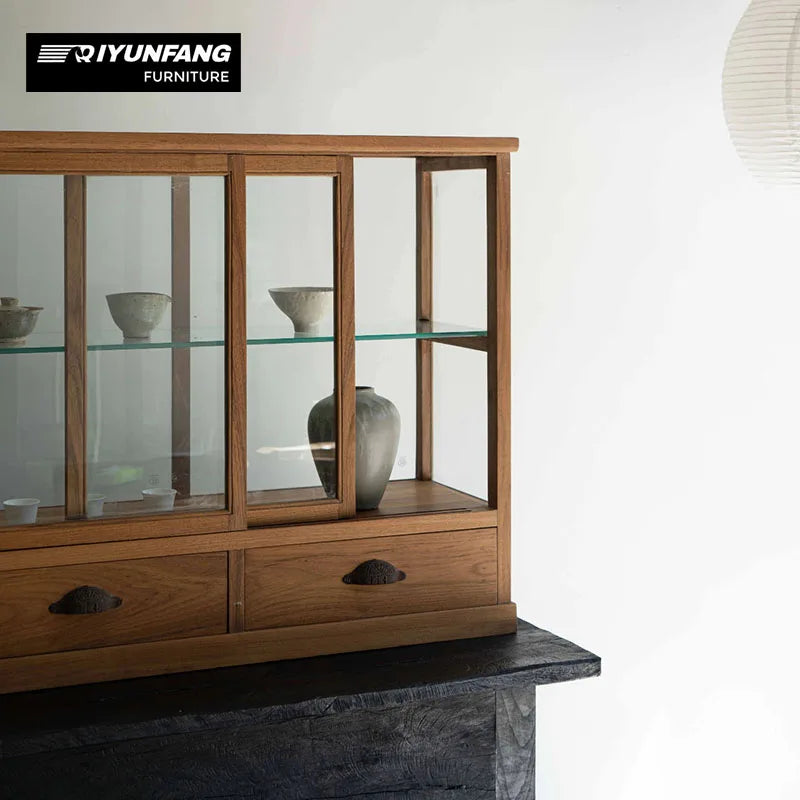 Solid Oak Sideboard Cabinet with Glass Doors 94cm