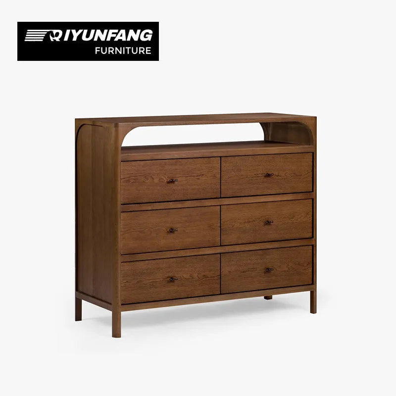 Modern Solid Oak 6-Drawer Chest of Drawers Retro-Modern Storage Cabinet