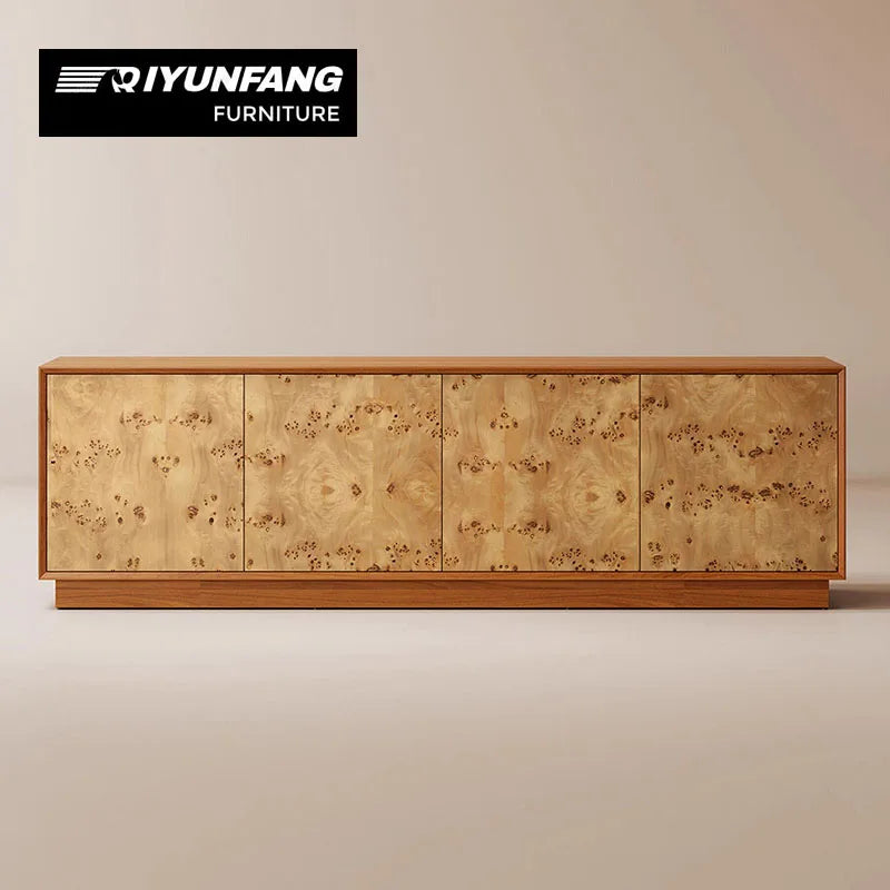 Modern Solid Wood Four Door TV Cabinet Handcrafted Timber Finish